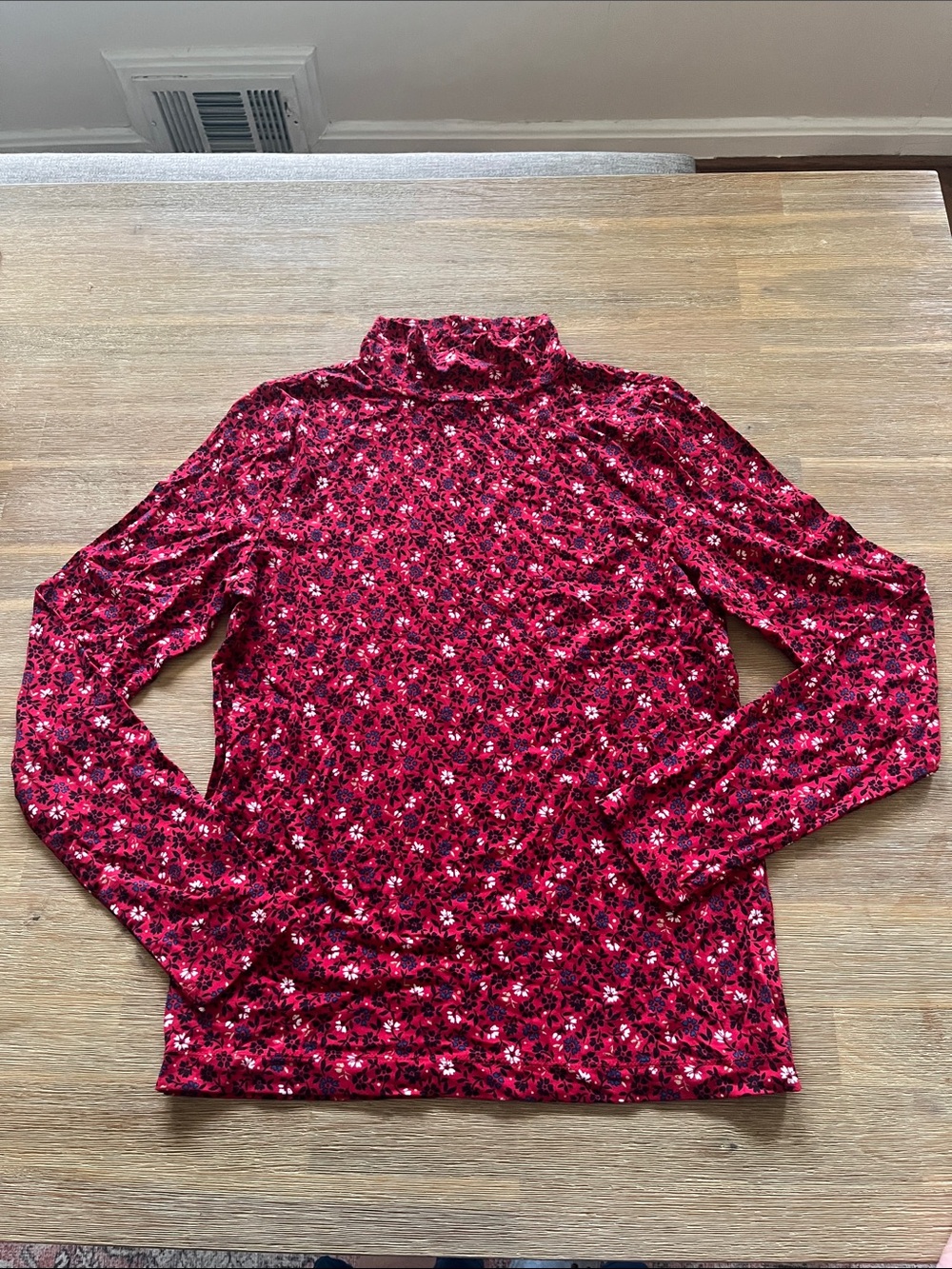 LOFT Red Floral Mock Neck Long Sleeve Tee